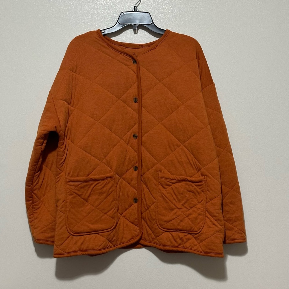 Cuddl Duds Cardigan Sweater Size 1X Plus Comfort Lounge Quilted Pockets Orange
